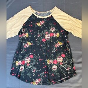 Torrid Floral Raglan Top Classic Fit 3/4 Sleeve Baseball Tee Plus Size